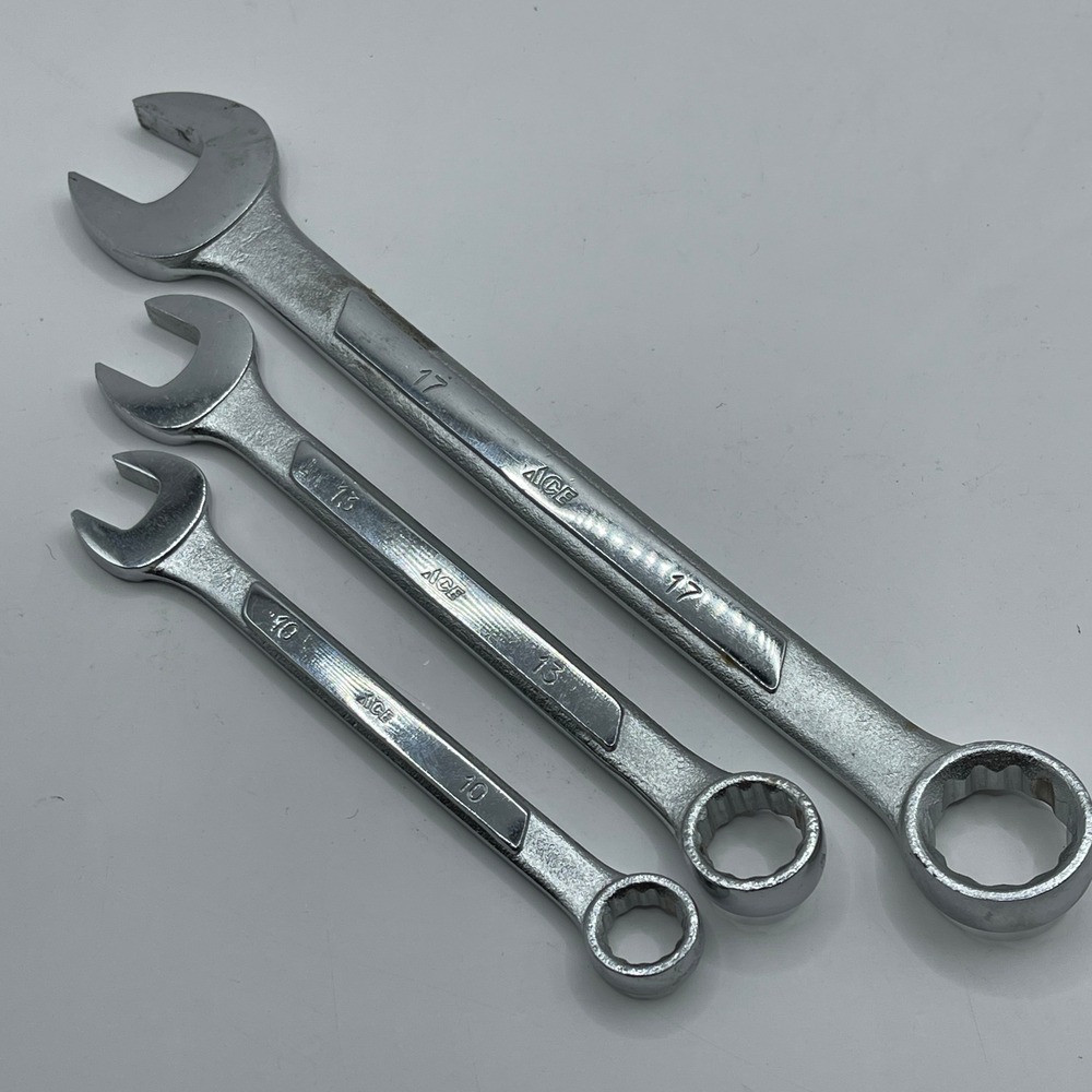 ACE 3 Piece Metric Combination Wrench Set 10mm 13mm 17mm Chrome Vanadium Steel
